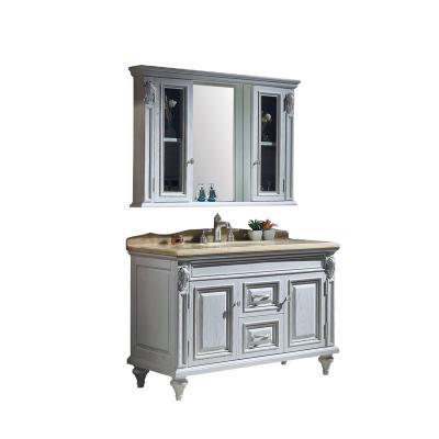 China European Style Bathroom Solid Wood Vanity Combo With Smart Mirror Ceramic Sink for sale