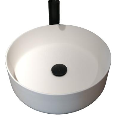 China Modern artificial white stone round basins sink acrylic solid outdoor bathroom integrated lavamanos sink for sale