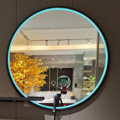 China Bright Modern Smart Wall Mounted Oval Bathroom Mirror for Bathroom Cabinet Accessories with LED Backlit Light in Black and Gold for sale