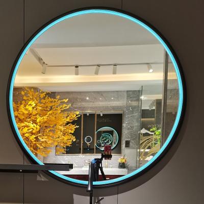 China Bright Modern Luxury Design Smart Led Round Bathroom Mirror For Cabinet Vanity With Speaker From China Factory Black And Gold for sale