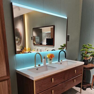 China Modern Fancy Bathroom Luminous Smart Rectangular Led Mirror For Makeup With Time Speaker Wifi In Tunisia Manufacturers Price Black Sale for sale