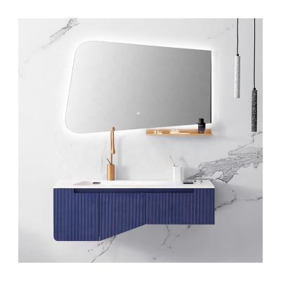 China 2021 NEW DESIGN EUROPEAN Natural Wood Bathroom Furniture Hanging Cabinet Vanity Mirrors With Led Wash Basin for sale