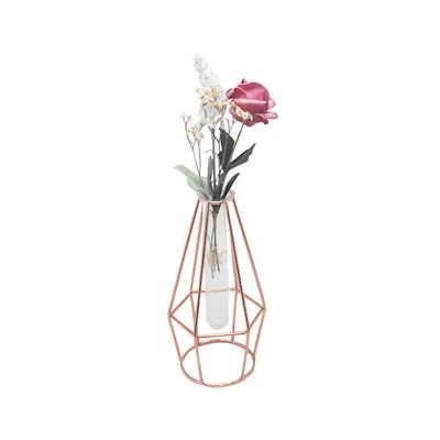 China Wholesale CLASSIC Metal Geometric Pink Frame Gold Test Tube Clear Glass Flower Vase for sale