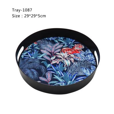 China Retro Home Decor Metal Glass Perfume Makeup Tray Organizer Painted Mirror Roll Tray for sale