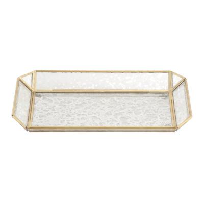 China TR-1028 Europe Retro Metal Glass Gold Jewelry Tray For Cosmetic Storage Organization for sale