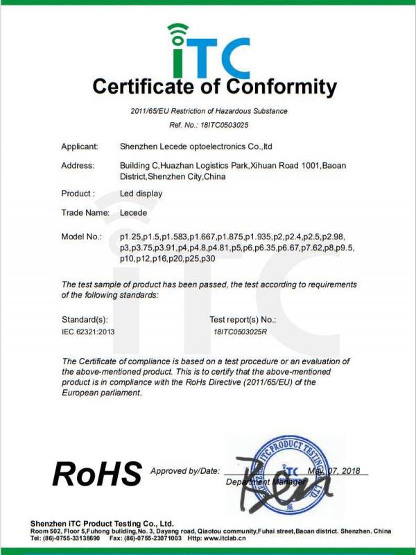 RoHS - Shenzhen Lecede Optoelectronics Co., Ltd.