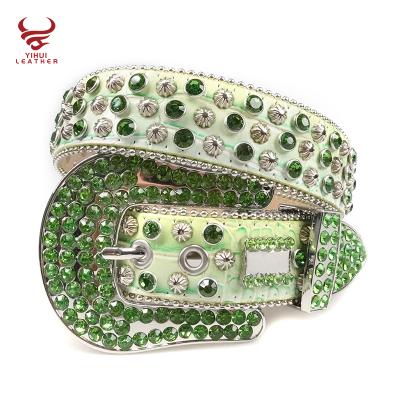 China Bb Big Simon Buckle Green Belt Diamond Belt Western Crystal Studded Belt Cowgirl Mens Womens Rhinestone Belt for sale