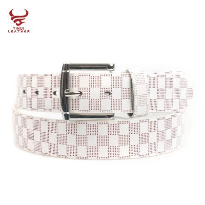 China 2022Fahison ALLOY Custom Design White Plaid Buckle Belt Embossing PU Belt For Men Man Cheap Belt for sale