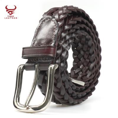 China 100%LEATHER 100% Metal Crotch Buckle Braided Men's Full Grain Genuine Leather Belt Leather Belt for sale