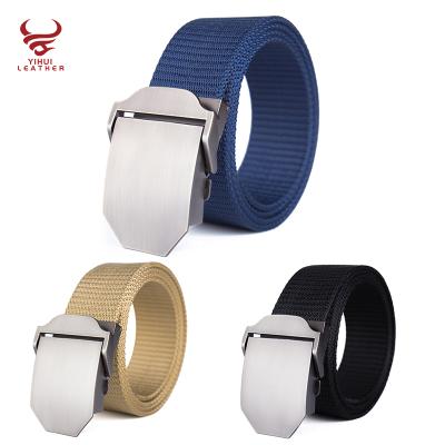 China Laser LOGO nylon shiny canvas belt thickened tank belt nylon automatic buckle webbing pants casual belt for sale