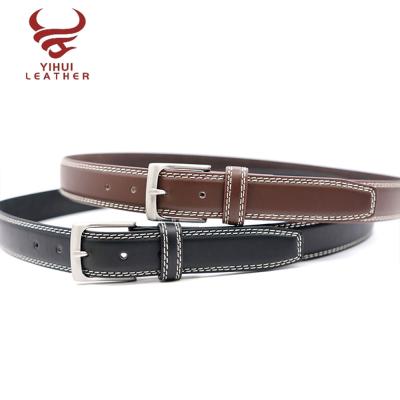 China PU/smooth split vintage leather jeans belt split PU leather belt for man's Double Stitched Pin Buckle Men's Waist Belt for sale