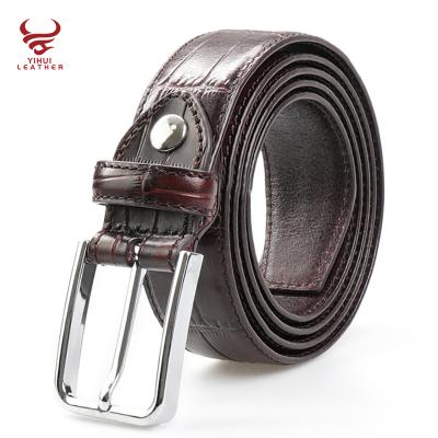 China FULL LEATHER Men's Fashion Genuine Leather Crocodile Leather Belt Pin Buckle Belts 100% Real Cow Leather Belt for sale