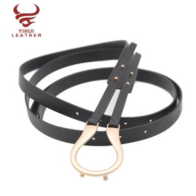 China Newest 2021 ALLOY PU woman soft belt thin layers large alloy buckle double plus size ladies belts women fashion for sale