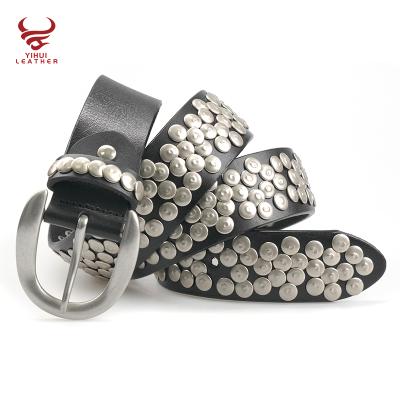 China Wholesale FULL LEATHER Metal Round Mushroom Studded Men Women Punk Rock Genuine Leather Luxury Belt for sale