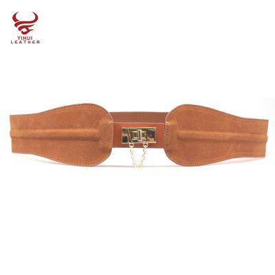 China 2021 Daily Life Fashion News Women Leather Belt Suede Dress Leather Female Wide Waist Belts With Key Lock Buckle for sale