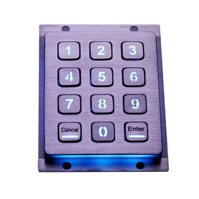 China Custom Industrial Waterproof Vandal Proof Atmosphere Metal LED Backlit Illuminated Keypad With 12 Keys Backlight Metal Keypad for sale