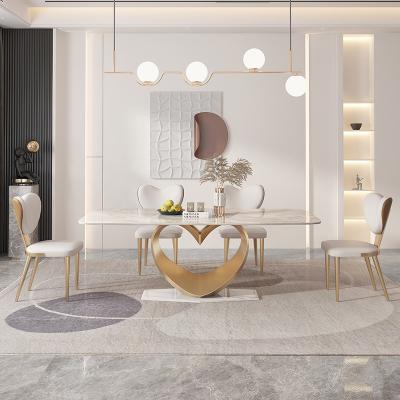 China Modern luxury dining table Guangdong gold (other) royal adjustable marble dining table set for sale