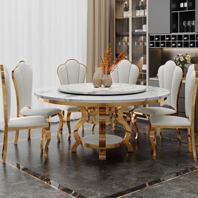 China (Other)Adjustable Modern Luxury Round Marble Dining Table Set 6 Seater 8 Seater Dining Room Furniture Gold for sale