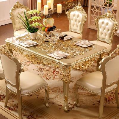 China (Other)Adjustable Luxury European Carved Dining Table Set Wood 6 Seater And Royal Chair for sale