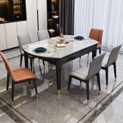 China Restaurant Foldable Chairs and Tables Dining Table Rectangular Aluminum Base Modern Marble Dining Table Set for sale