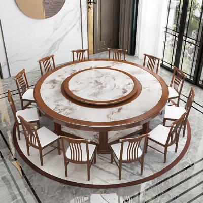 China Traditional round table with rotating center for events party round marble dining table set wood with chairs for sale