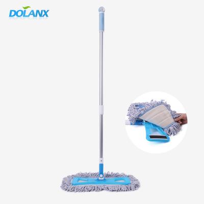 China Sustainable Professional Flat Microfiber Mop With 2 Piece Long Telescopic Iron Handle for sale