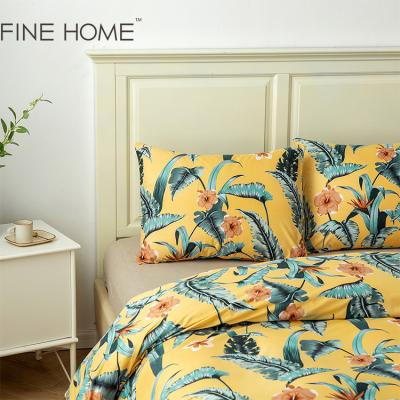 China Anti Dust Mites Printed Designers Europe Style Yellow Floral 100% Polyester Queen Size Sheet Sets for sale