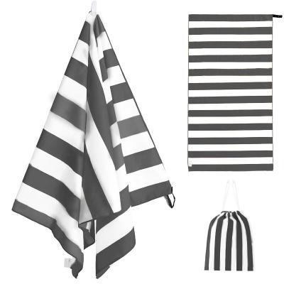 China Sustainable Microfiber Sports Towel Sublimation Bath Towel Blue White Stripe Hut Pool Towels for sale