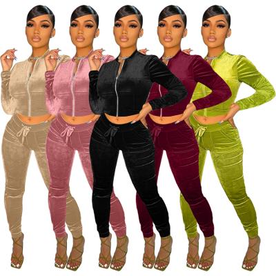 China Other Autumn Winter Outfits For Women Casual Sweatsuits Long Sleeve Zipper Up Two Piece Woman Velvet Tracksuit 2pc Pant Joggers Suit Set for sale