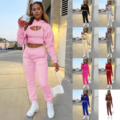 China QUICK DRY Custom LOGO Women Vest Lace Up Cotton Padded Top Suit Woman 2 Set Beige Two Piece Pants Set For Casual Crop Top Joggers for sale