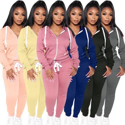 China 2021 New Arrival Breathable Crop Sweatsuits Drop Top Zipper Hoodie With Tracksuit Sport Tracksuit Set Two Piece Sweatsuits for sale