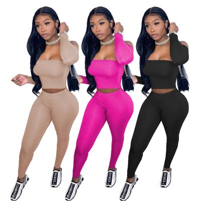 China QUICK DRY Ready to ship XS-2XL autumn fashion boutique clothing tube top off the shoulder women two piece set suit for sale