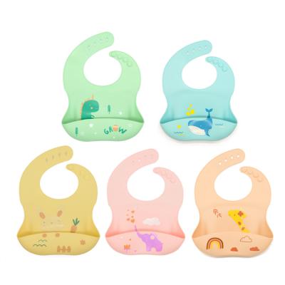 China BPA Eco Free Silicone Foldable Soft Bibs Waterproof Silicone Custom Printed Blank OEM Baby Bib for sale