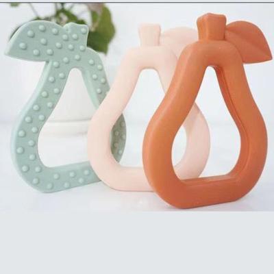 China New Bpa Organic Soft Food Grade Silicone Soft Wholesale Toy A Pear Custom Baby Teething Teether Toys for sale