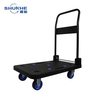 China Cheapest Industrial Durable Storage Warehouse Transport Stainless Steel Platform Truck Folding Hand Cart With 330lbs for sale