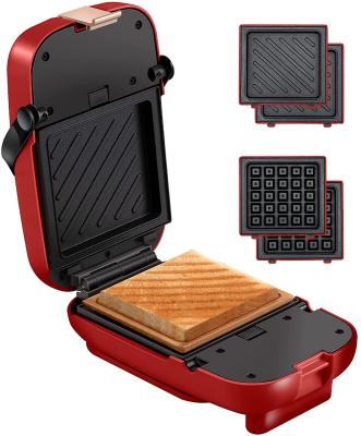 China Household Mini Sandwich Maker, 2 in 1 Waffle Maker Panini Press Grill with Detachable Non-Stick Pans, Adjustable Timer for sale