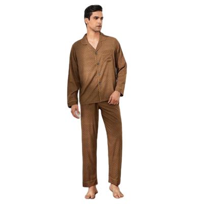 China OEM Spring Fashion Leisure Printing Leisure Loose Lapel Sleepwear QUICK DRY Custom Silk Men's V-Neckline Pajamas for sale