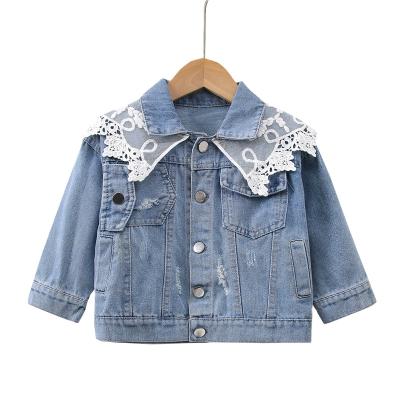 China 2021 New Autumn Korean Lace Stitching Baby Long Sleeve Cardigan Coat Kids Girl's Anti-Shrink Denim Jacket for sale