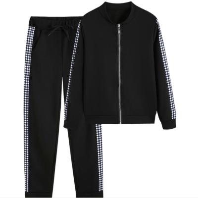 China Anti-pilling 2021 new style long sports and leisure zipper prickly plaid plus size women sweat suit set for sale