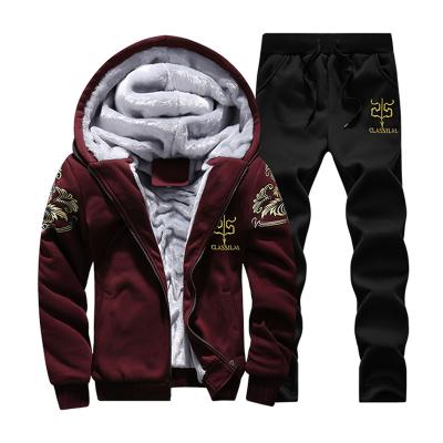 China Anti-Wrinkle Hot Sale Winter Set Thick Two Piece Men's Joggers Tracksuits Windproof Hoodie Sets For Men for sale