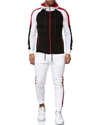 China Custom Made OEM Logo Patchwork Running Sport Slim Anti-wrinkle Sweatpants And Hoodie Set For Man for sale