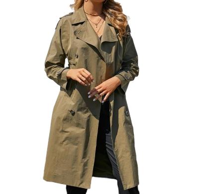 China Autumn Korean Fashion Plain Double Breasted Spring Anti-wrinkle Slim Jacket Plus Size Women's Long Gap Coat for sale