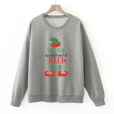 China Anti-Wrinkle Christmas Heavy Cotton Sweater Plus Size 100% Cotton Custom Logo Winter Casual Pullover Women's Size Printed Crewneck Hoodies for sale