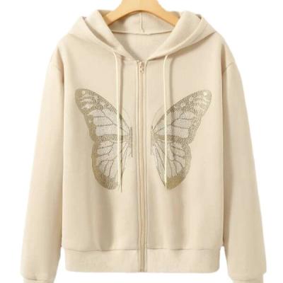 China Anti-wrinkle Autumn And Winter Cardigan Loose Plus Velvet Thick Sweatshirt Customized Women Zipper Graphic Hoodie for sale