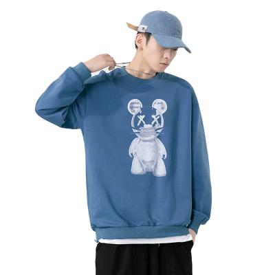 China OEM Autumn Casual Sports Unisex Anti-wrinkle Round Neck Cotton Sweater Blue Printed Hoodies For Men for sale