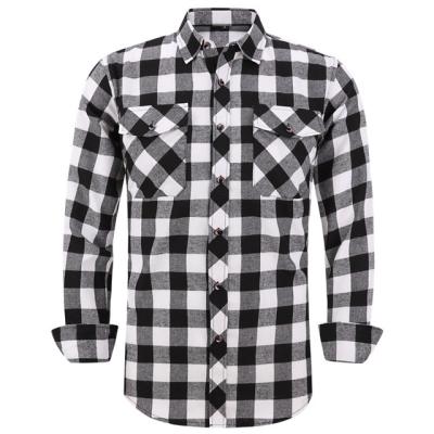 China Sale 100% Sleeve Length Anti-Pilling Long Casual Plaid Men's Blouses And Shirts Full Spring Warm Cotton Autumn Plaid Pattern Flannel Fabric for sale