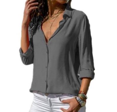 China Wholesale Soft Single Deep V-neck Anti-pilling Long Sleeve Spring Button Up Casual Women's Blouses and Shirts for sale