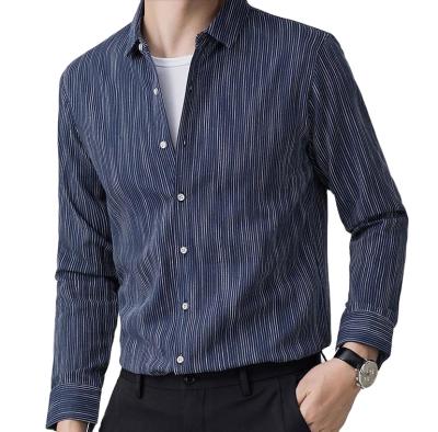 China OEM Custom Copy Anti-pilling Striped Cotton Formal Men's Long Sleeve Office Linen Shirts for sale