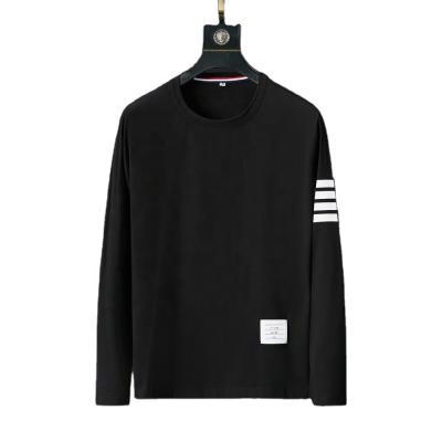 China High Quality Korean Fashion Autumn Black Striped Tops Anti-wrinkle Style Plus Size Men's Long Sleeve T-Shirt for sale