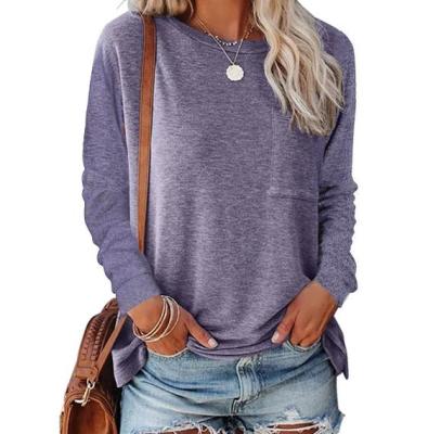 China Anti-Wrinkle OEM Custom Ladies Loose Stitching Tops Sustainable Plain Plain Long Sleeve Women Regular T-Shirts for sale